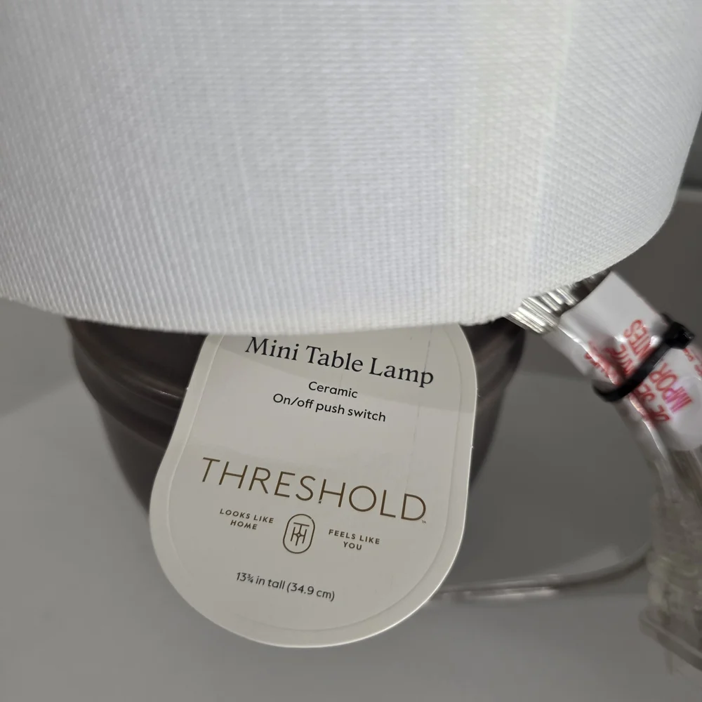 Threshold Taupe Ceramic Mini Table Lamps with White Shades, Set of 2